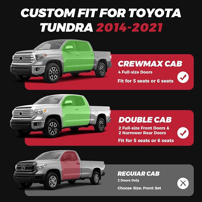 FREESOO Tundra Seat Covers 2014-2021 Full Set, Fit for Toyota Tundra Crewmax Cab, Custom Truck Seat Covers with Waterproof Faux Leather Black