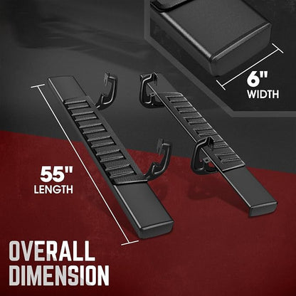 DNA Motoring 6 Inches Running Boards Compatible with 07-18 Silverado 1500, 07-19 Silverado/Sierra 2500-3500HD Standard Cab, Powder Coated Side Step Nerf Bars, STEPB-ZTL-8019-ALBK