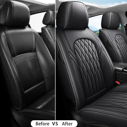 WELLDO Nappa Faux Leather Car Seat Covers Full Set, Black | Waterproof, Non-Slip Seat Protector, 0.28in Thickened Cushion, Airbag Compatible, Universal for Cars SUV Truck Pickup