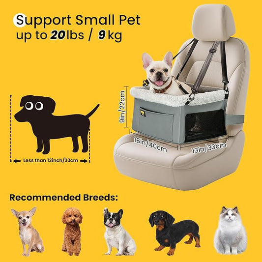 Conlun 2-Pack Dog Car Seat Boosters for Small Pets Under 20lbs, Portable Travel Puppy Car Seats with Internal Steel Frame, Comfort Cushions & Storage Pockets, Grey