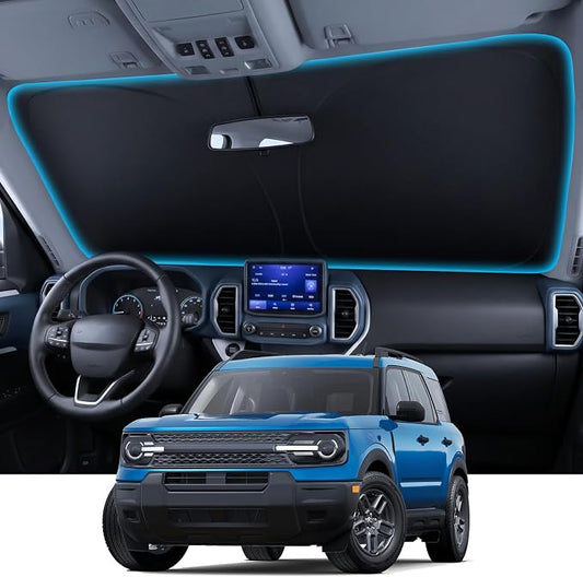 Wigoo for Ford Bronco Sport Windshield Sunshade [OEM Design, 100% Sun Blockage] Foldable Heat Insulation Sun Shade with Storage Bag, for Ford Bronco Sport (2021-2026), Silver Coating