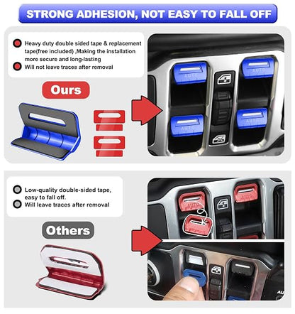 for Jeep 4 PCS Upgrade Metal Window Switch Button Cover Compatible with Jeep Wrangler JL JLU 2026 2025 2024 2023 2022 2021 2020 2019 2018 & Gladiator JT 2020-2026 Interior Accessories (Blue)