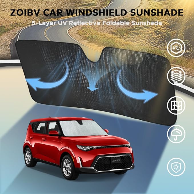 Car Windshield Sun Shade for KIA Soul 2020-2025 Front Window Sunshade Sun Visor Protection Cover Accessories -5-Layer Bubble Foldable Thicken Blocks Heat & UV Rays Keep Car Cooler