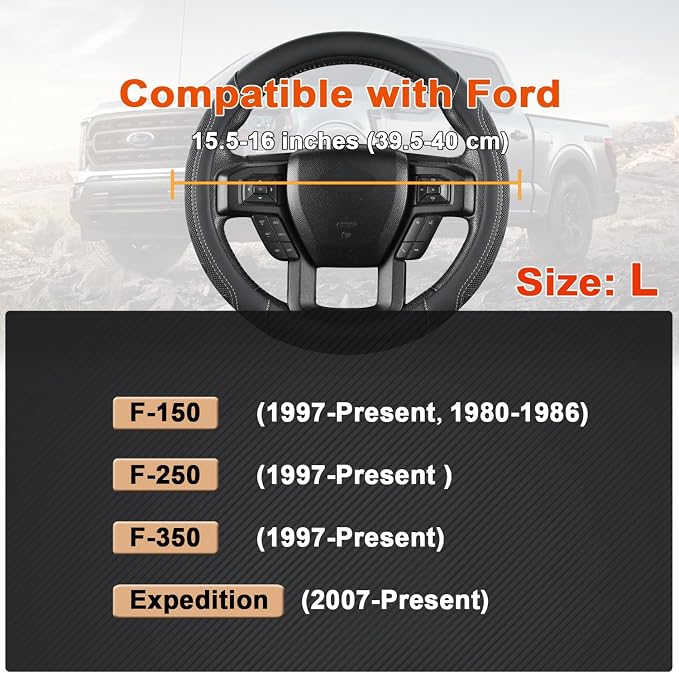 GIANT PANDA Car Steering Wheel Cover for Ford - F150 F250 F350 Expedition, (15.5-16 inches - Black+Gray Line)