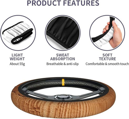 Wood Texture Steering Wheel Covers Non Slip Neoprene Universal 15 Inch Steering Wheel Protector Car Cover for Men Women