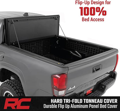 Rough Country Hard Flip-Up Tonneau Cover for Toyota Tacoma (2016-2023) - Flush Folding Aluminum Bed Cover