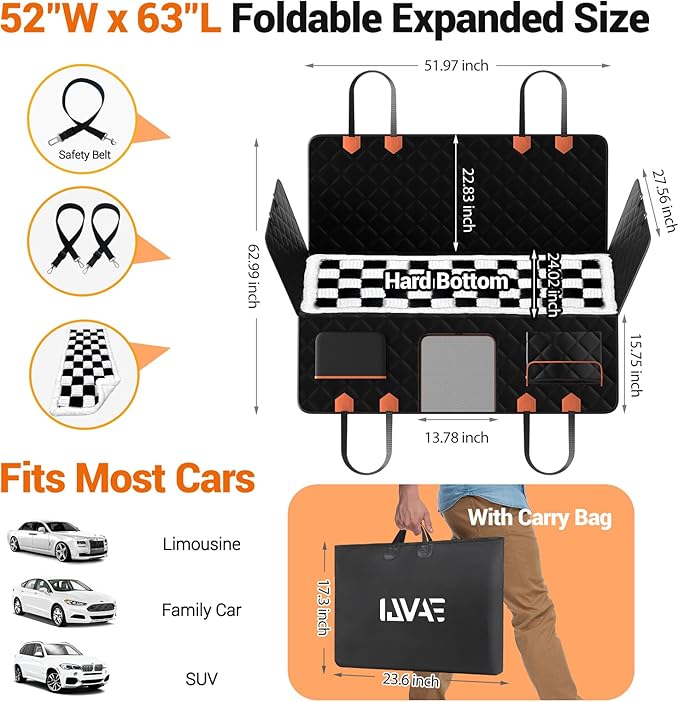 IJVAE Hard Bottom Car Seat Cover for Dog swith Removable Soft Blankets,Scratch-Proof and Anti-Slip Car Dog Hammock for Large Dogs White for Car, SUV