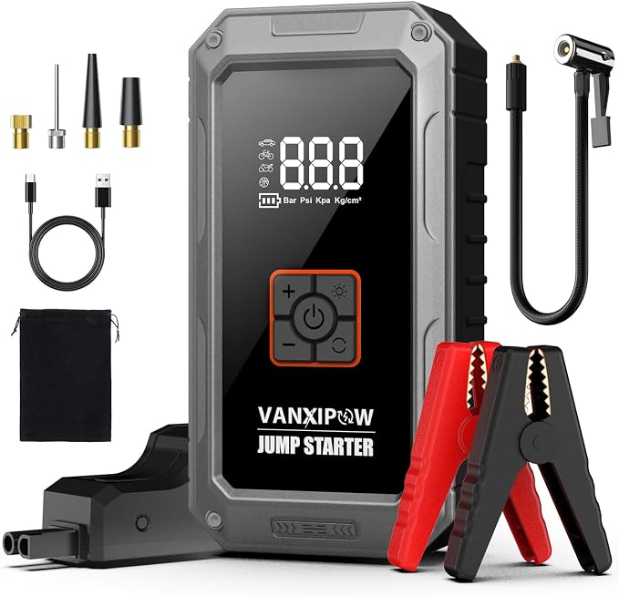 M1 Car Battery Jump Starter with Air Compressor 4500A 150PSI (9.0 L Gas/8.0L Diesel), Portable Car Jump Starter Power Pack, Battery Charger 12V Jump Box with LED Light, Large LED Display, Power Bank