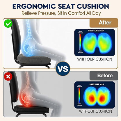 TushGuard Seat Cushion - Memory Foam Sitting Pillow for Office Chair, Car Seat, Airplane, Bleacher - Sciatica & Hip & Coccyx Pain Relief Desk Chair Cushion for Long Sitting Office Workers, Car Drivers