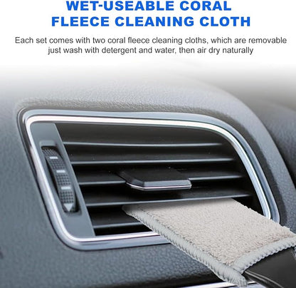 Double Head Brush for Car Clean, Car Brushes for Detailing Interior, Double Ended Portable Dust Brush, Suitable for Vents, Dashboards, Buttons, Console Gaps, Nylon Bristles and Coral Velvet, Black