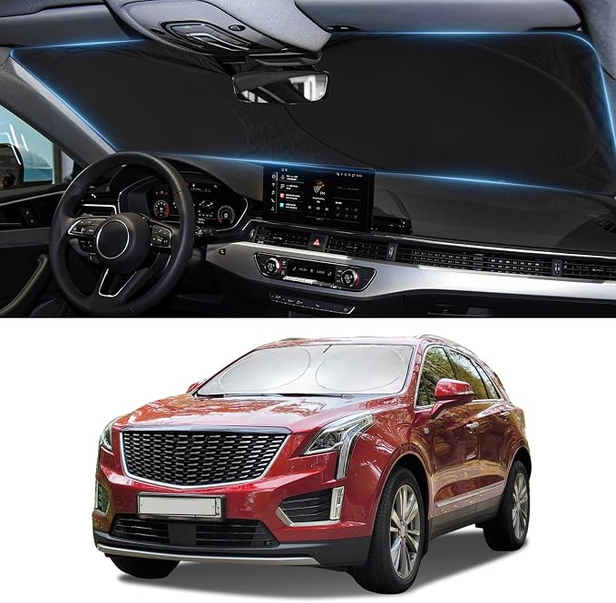 Sun Shade for XT4 Windshield Sunshade Custom Fit Cadillac XT4 2019-2024 2025 Foldable Front Window Cover UV Bloker Sun Visor Sunscreen Protector Keep Car Cool