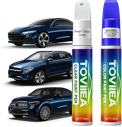 Lunar Blue Metallic(890/5890) Touch Up Paint Compatible with Mercedes-Benz,2-In-1 Car Scratch Remover Pen,Car Paint Scratch Repair Kit for Scratches,Chips & Nicks,2-PCS SET