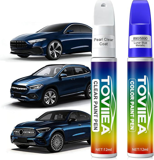 Lunar Blue Metallic(890/5890) Touch Up Paint Compatible with Mercedes-Benz,2-In-1 Car Scratch Remover Pen,Car Paint Scratch Repair Kit for Scratches,Chips & Nicks,2-PCS SET