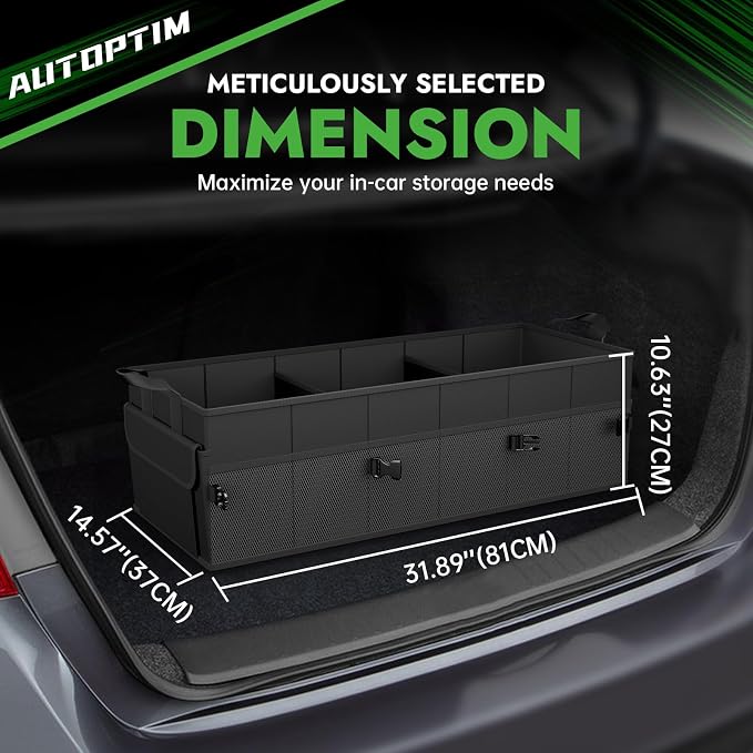 AUTOPTIM Car Trunk Organizer - 85L Collapsible Car Organizer with Non Slip Bottom & Multiple Pockets for Groceries, Trunk Storage with Base Panel for SUV Sedan Van, 3 Compartments (Black, Large)