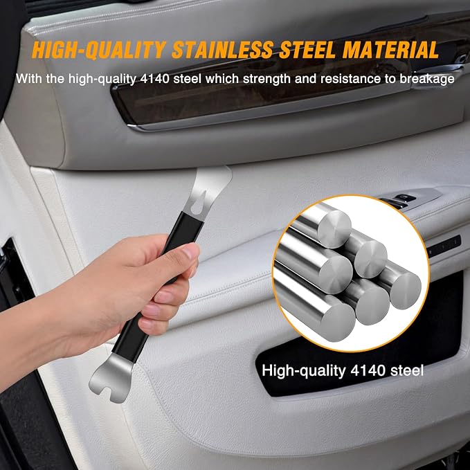 GOOACC 11PCS Trim Removal Tool Kit, Metal & Nylon Pry Tools Set for Car Door Panel, Dashboard, Audio, Clips, Fastener Remover w/ Storage Box – Black