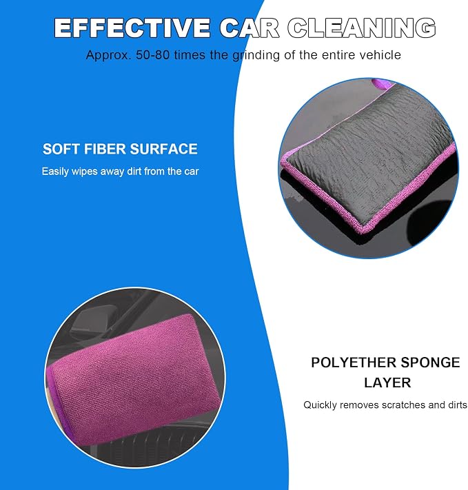 2 PCS Clay Mitts, Microfiber Clay Bar Towel Medium Grade Auto Detailing Gloves, Scratch-Free Surface Prep Mitt Alternative for Car Paint Claying Cleaning & Polishing (Purple)
