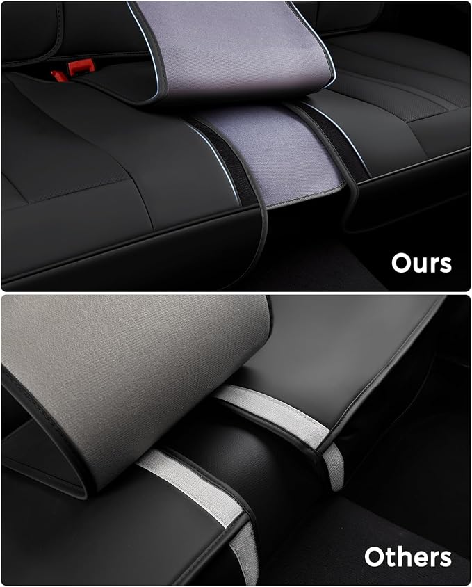 Huidasource Back Seat Cover, Luxury Nappa Leather Back Car Seat Cover, Back seat Covers with Velcro Adjustable, Cooling Holes, Seat Belts, Child Safety Seats etc, Fit for Most Cars SUV Trucks, Black