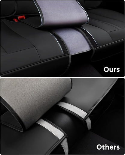 Huidasource Back Seat Cover, Luxury Nappa Leather Back Car Seat Cover, Back seat Covers with Velcro Adjustable, Cooling Holes, Seat Belts, Child Safety Seats etc, Fit for Most Cars SUV Trucks, Black