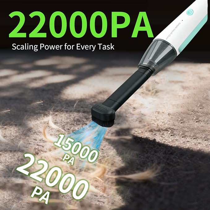 Car Vacuum, Handheld Vacuum Cordless 20000Pa Suction with 2 Suction Modes, 2-in-1 Portable Mini Car Vacuum Cleaner Cordless Vacuum Rechargeable Type-C Charge for Car, Desk, Keyboards（Green