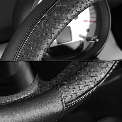 SEG Direct Steering Wheel Cover 14-14.25 inch (35.5-36 cm) Small Size, Microfiber Leather, Non-Slip Comfortable Grip, Fits Cars Prius Civic Model 3 Model Y Camaro, Black