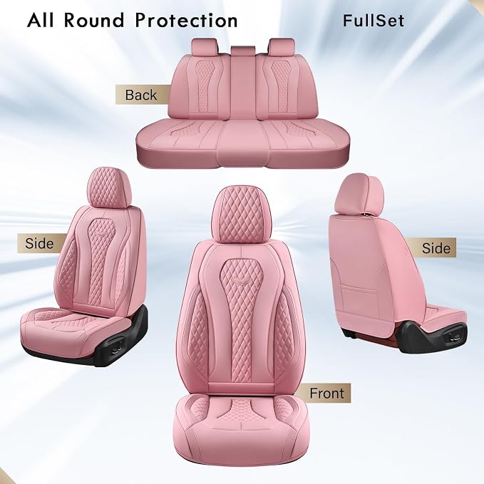 Coverado Car Seat Covers Full Set, Pink Seat Covers, Waterproof Car Seat Cover, Car Seat Cushion, Car Seat Covers Front Seats Back Seat Covers, Car Seat Protector Universal Fit Most Cars