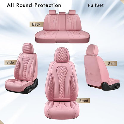 Coverado Car Seat Covers Full Set, Pink Seat Covers, Waterproof Car Seat Cover, Car Seat Cushion, Car Seat Covers Front Seats Back Seat Covers, Car Seat Protector Universal Fit Most Cars