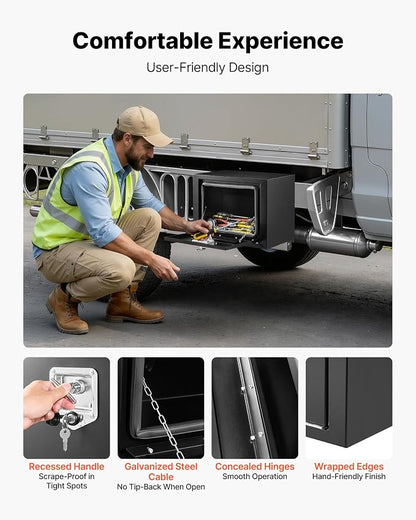 VEVOR Underbody Truck Tool Box, 18 x 12 x 14 Inch Heavy Duty Steel Trailer Storage Box with Lock & Keys, Waterproof Trailer Storage Organizer Under Body Chest with T-Handle for Truck, Van, SUV, Black