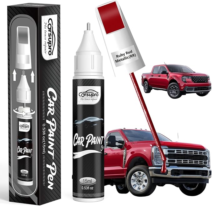 Ruby Red Metallic(RR) for Ford Touch Up Paint Pen, 2 in 1 Car Scratch Remover with Pen Tip and Brush, Precise Color Match for Car Paint Scratch Repair, Quickly and Easily Fix Chips and Nicks