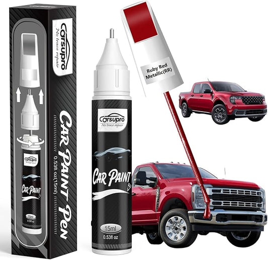 Ruby Red Metallic(RR) for Ford Touch Up Paint Pen, 2 in 1 Car Scratch Remover with Pen Tip and Brush, Precise Color Match for Car Paint Scratch Repair, Quickly and Easily Fix Chips and Nicks