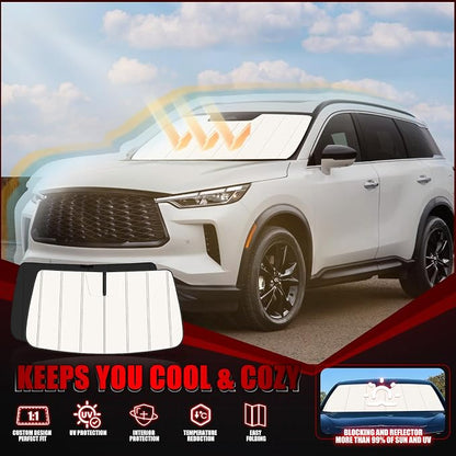 Windshield Sun Shade for Infiniti QX60 2022-2025 2026, Front Window Visor Accessories, Folding Design Blocks Heat & UV Rays Maintain Cool Interior and Save Space