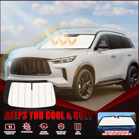 Windshield Sun Shade for Infiniti QX60 2022-2025 2026, Front Window Visor Accessories, Folding Design Blocks Heat & UV Rays Maintain Cool Interior and Save Space