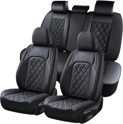 Coverado Car Seat Covers Full Set, Black Seat Covers, Waterproof Faux Leather Car Seat Cover, Luxury Car Seat Cover, Automotive Seat Covers 5 Seats, Car Seat Protector Universal Fit Most Cars