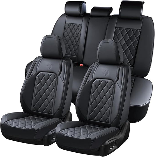 Coverado Car Seat Covers Full Set, Black Seat Covers, Waterproof Faux Leather Car Seat Cover, Luxury Car Seat Cover, Automotive Seat Covers 5 Seats, Car Seat Protector Universal Fit Most Cars