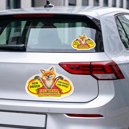 3 Pcs Reflective Student Driver Magnet and Stickers Set - Funny Animal New Driver Safety Signs for Car, Waterproof & Weatherproof High Visibility Vehicle Bumper Decals, Magnet + Stickers (Fox)