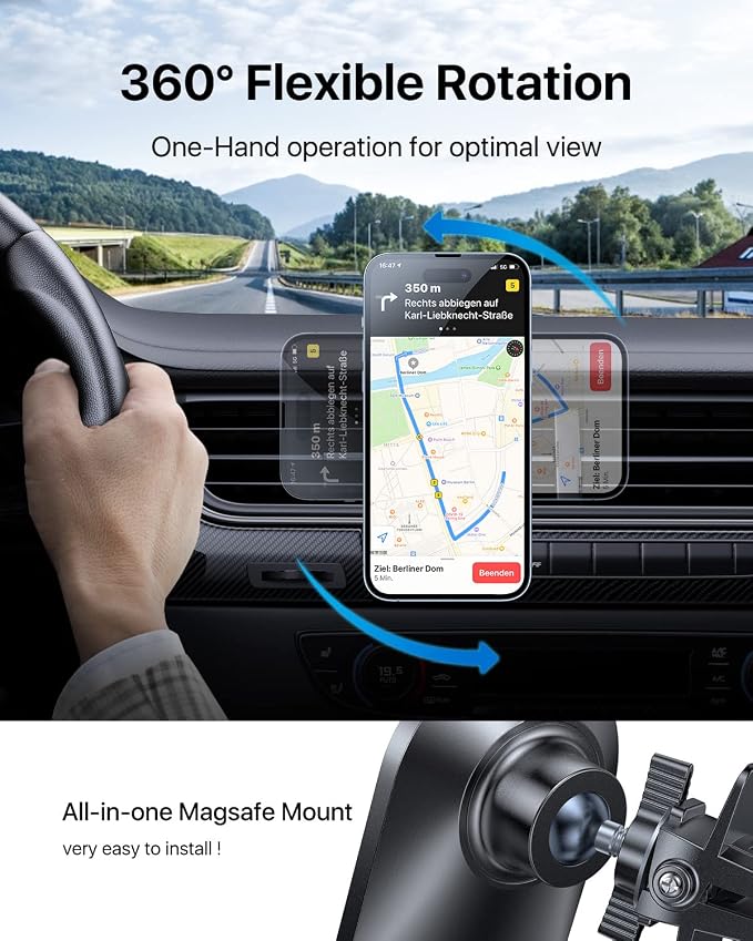 andobil Upgraded for Magsafe Car Mount Pro [Strongest Magnet, Big Phone Friendly] 360° Rotation Magnetic Phone Holder for Car Vent for iPhone 17 Pro Max 16/15/14/13/12 Samsung S26/S25 (Carbon Fiber)