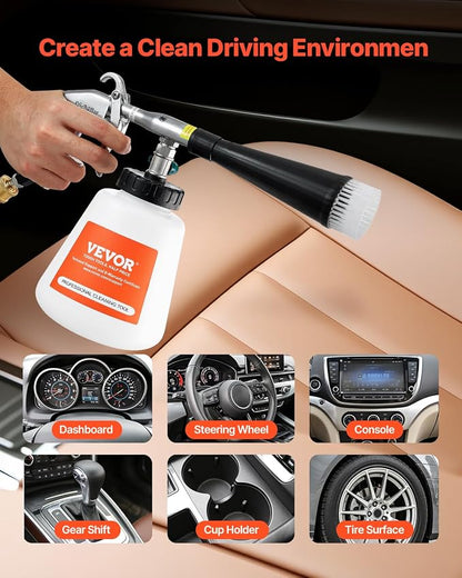 VEVOR Car Cleaning Gun, 6-9.2 Bar High-Pressure Air Blow Gun with 2 Set Nozzles & 1L Liquid Bottle, Vortex Cleaning Gun, Quickly Blasts Dirt and Dust from Surface, Suitable for 1/4 NPT Air Compressor