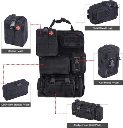 BXBXHD 6 Pack Tactical Truck Organizer Back Seat Storage Car Seat Storage Bag Molle Panels for vehicles, Car and SUV with Lots of Handy Compartments (Black)