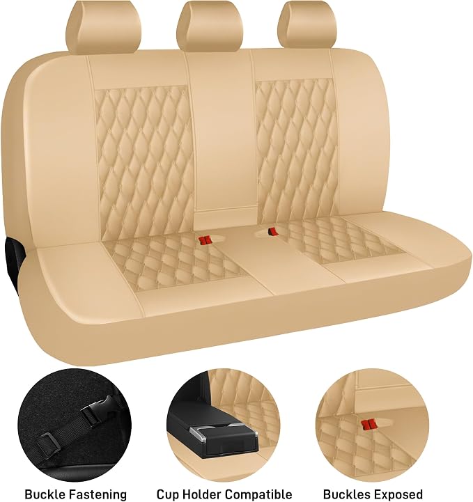 CAROMOP Faux Leather Car Seat Covers Full Set,Luxury and Comfortable Covers for Cars,Split Bench Compatible Car Interior Covers,Universal Fit for Suvs,Vans,Trucks,Airbag Compatible(5-Seat Beige)