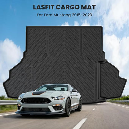 LASFIT Cargo Mat for Ford Mustang 2015-2023 (with or Without Subwoofer) Trunk Liner, Custom Fit All Weather Protector TPE One-Piece Design Easy Installation Trunk Mat, 1pc Black