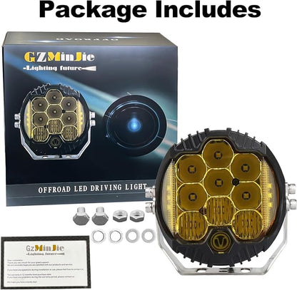 Gzminjie 7 inch 90W Amber Yellow LED Driving Light Compatible with Wrangler Off Road Vehicle ATV UTV Golf cart Lighting Trucks Pickup f150 Work Light, Pack of 1