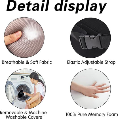 Really Cozy Car Headrest Pillow, Car Neck Pillow for Driving with Adjustable Strap, 100% Memory Foam and Breathable Removable Cover, Ergonomic Design - Car Pillow for Neck Pain Relief(Linen gray, 1PC)