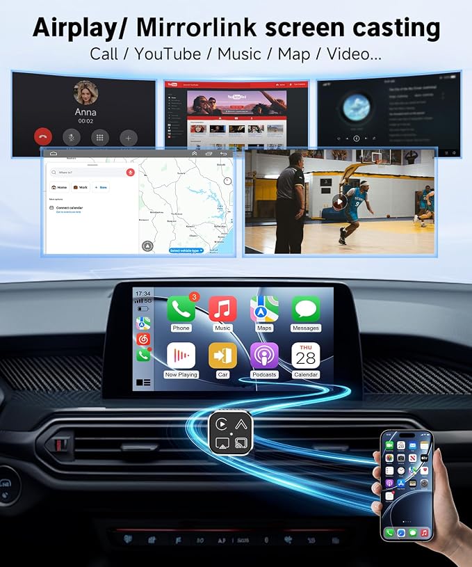 VQU 4 in 1 Wireless CarPlay Adapter for iPhone & Android Auto Adapter, 2026 Upgrade Plug & Play USB C Dongle, Convert Wired to Wireless CarPlay & Android Auto, AirPlay & Miracast Screen Mirroring