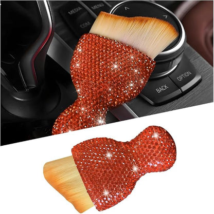 Bling Car Detailing Brush, Crystal Rhinestone Non-Scratch Vehicle Cleaning Dust Brush for Air Vent & Dashboard, Soft Bristles Automotive Interior Cleaning Tool, Universal Fit (Orange Red)