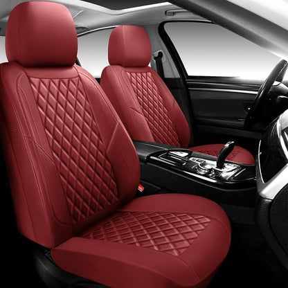 Premium Leather Car Seat Covers Front Pair,Universal Fit for Cars,Trucks&SUVs,Waterproof Car Seat Cushion,Full Coverage Car Seat Protector with 2 Seats,Wine Red