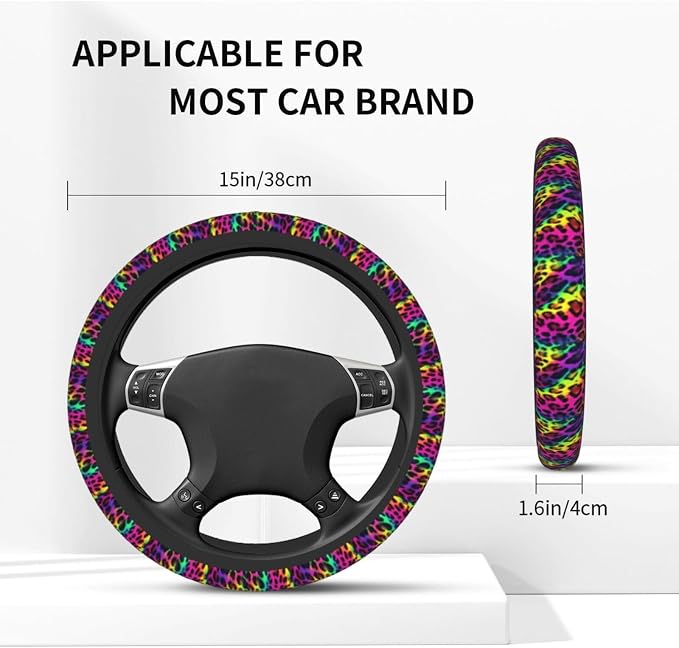 Leopard Print Steering Wheel Covers Non Slip Neoprene Universal 15 Inch Steering Wheel Protector Car Cover for Men Women