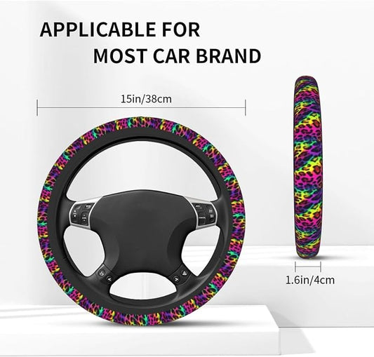 Leopard Print Steering Wheel Covers Non Slip Neoprene Universal 15 Inch Steering Wheel Protector Car Cover for Men Women