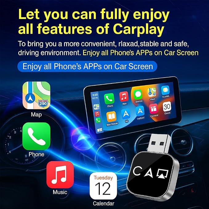 Wireless Carplay Mirror Link Adapter, 2026 Upgrade 3 in 1 Compatible with Airplay/Android Auto/Carplay for Cars with Built-in Wired Carplay Plug, USB Adapter for iPhone Apple Android(for iPhone)
