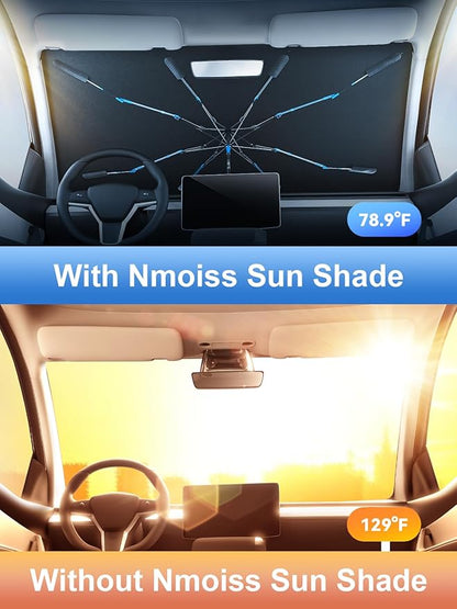 Upgraded Nmoiss Windshield Sun Shade Umbrella [Ice Rib] High Speed Cooling 99% UV Blocking Protects Car from Sun and Heat Damage, Keeps Cool and Protects Interior Large (61" L x 35" W)