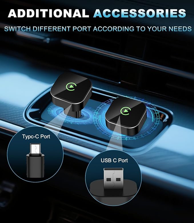 2026 Wireless CarPlay Adapter for Apple, Convert Wired to CarPlay Wireless Adapter, USB-C/Type-C Design, Plug & Play, Car Play Dongle Stick Only for Apple Wired CarPlay Cars & for iPhone iOS 10+