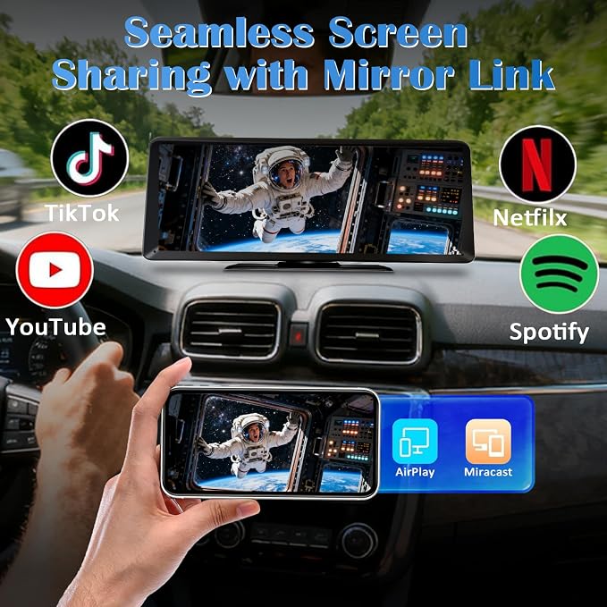 8.1" HD Carplay Screen for Car Stereo, 2K Dash Cam Wireless Portable Touch Screen Car Play with Apple Carplay & Android Auto with 1080P Back Up Camera, Bluetooth, Mirror Link, GPS , AUX, Voice Control